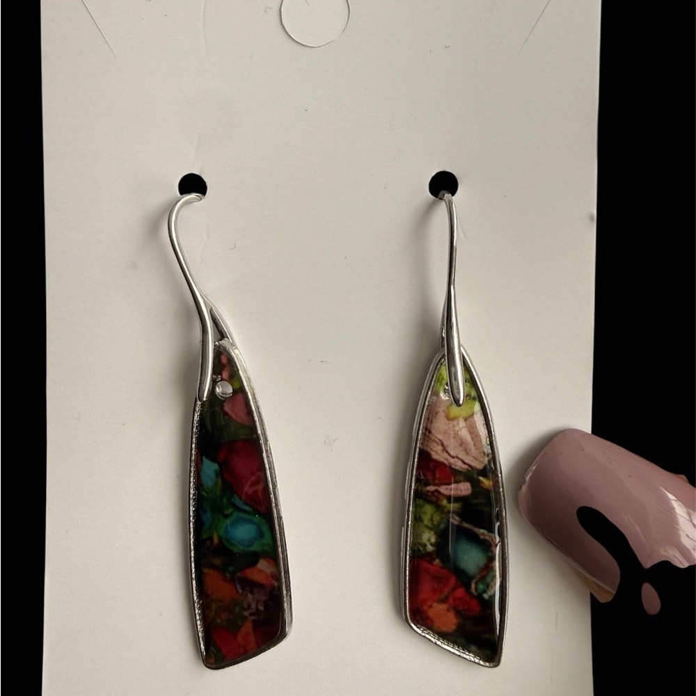 Colorful Abstract Drop Earrings - Picture 2 of 3